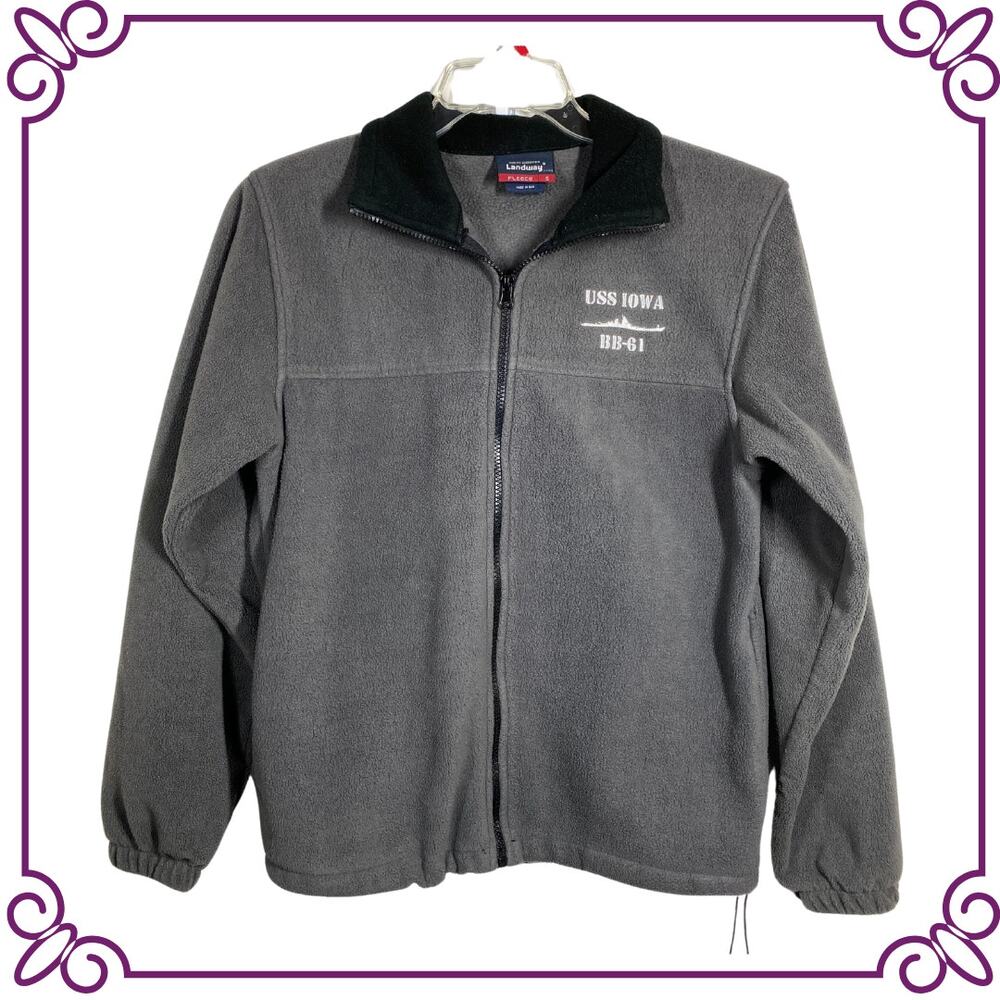 Landway Fleese Gray Souvenir USS IOWA BB-61 Relaxed Fit Zip Up Jacket SMALL